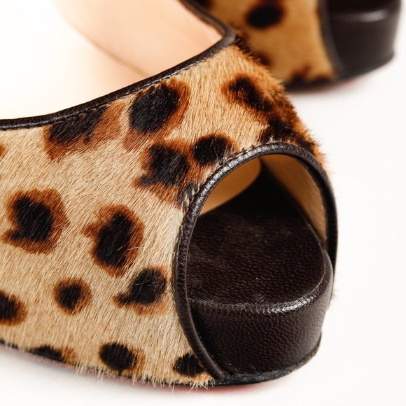 Christian Louboutin Brown Leopard Pony Hair Peep Toe Platform Pump, Size 7.5 - Picture 7 of 9